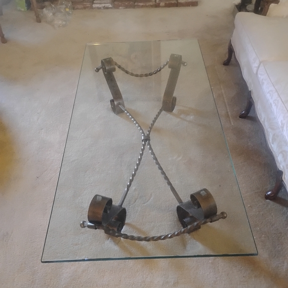 Elegant Glass Coffee Table with Black Metal Accents - Picture 6 of 11